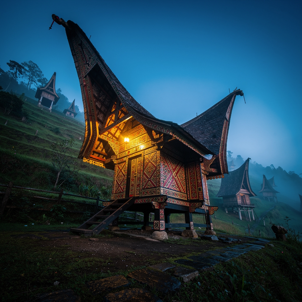 Rumah adat Toraja Tongkonan yang telah diubah menjadi penginapan butik